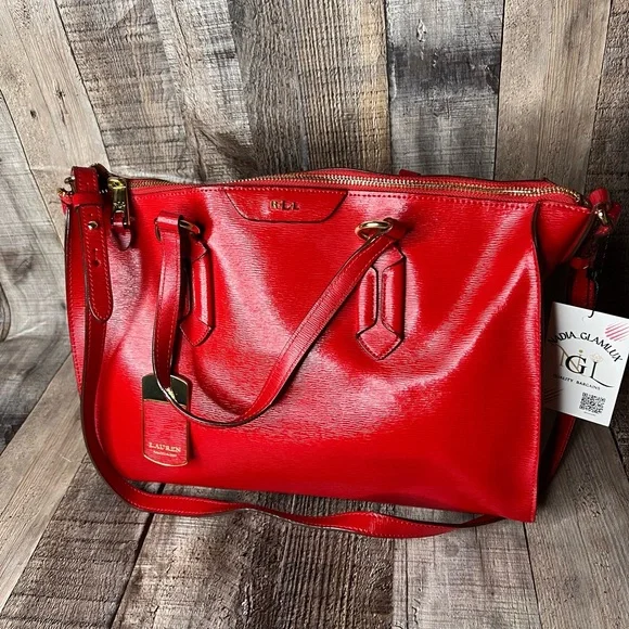 RLL Ralph Lauren Red Leather tote shoulder Handbag - Picture 15 of 15